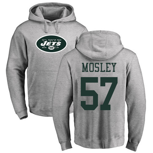 New York Jets Men Ash C.J. Mosley Name and Number Logo NFL Football #57 Pullover Hoodie Sweatshirts